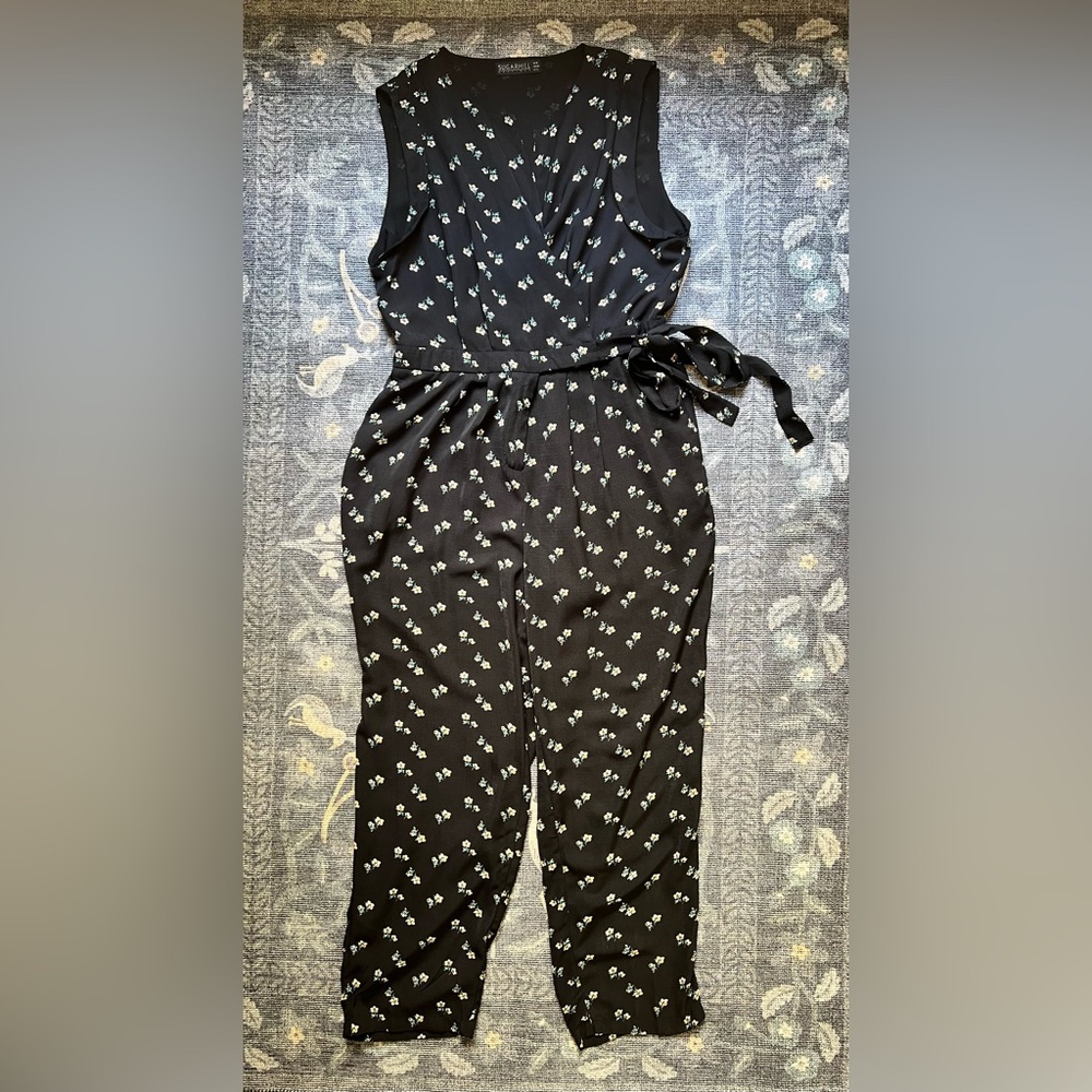 Sugarhill Boutique UK black floral print sleeveless Jumper pant jumpsuit